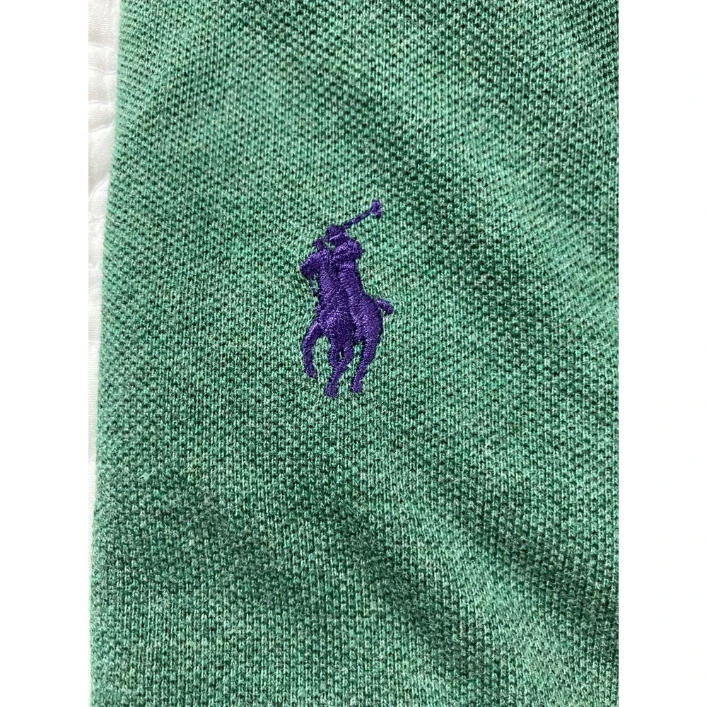Polo Ralph Lauren Polo Shirt Mens XL Green Custom Fit‎ Purple Pony Logo Knit